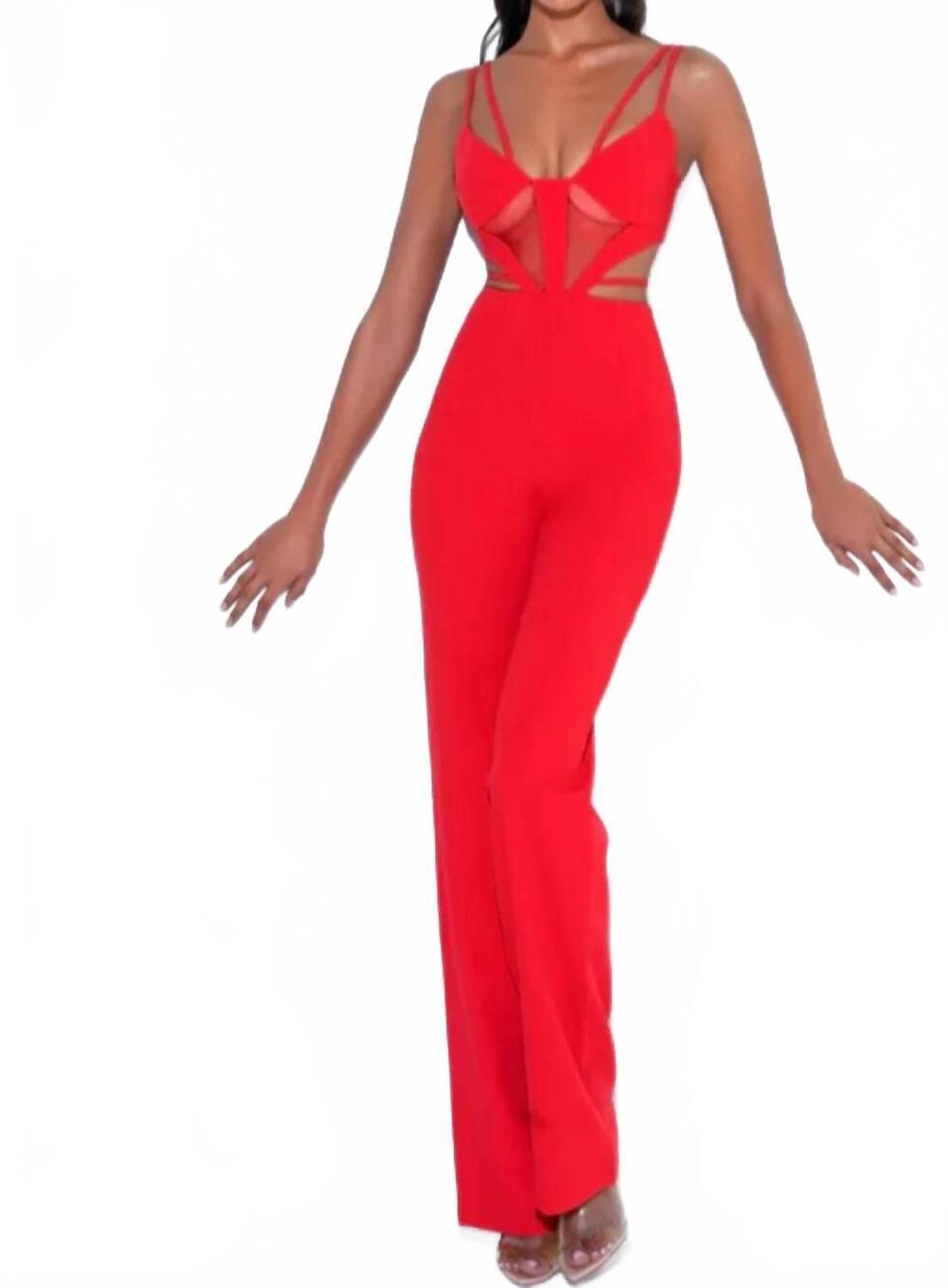 NEW MISS CIRCLE cutout strappy jumpsuit in red